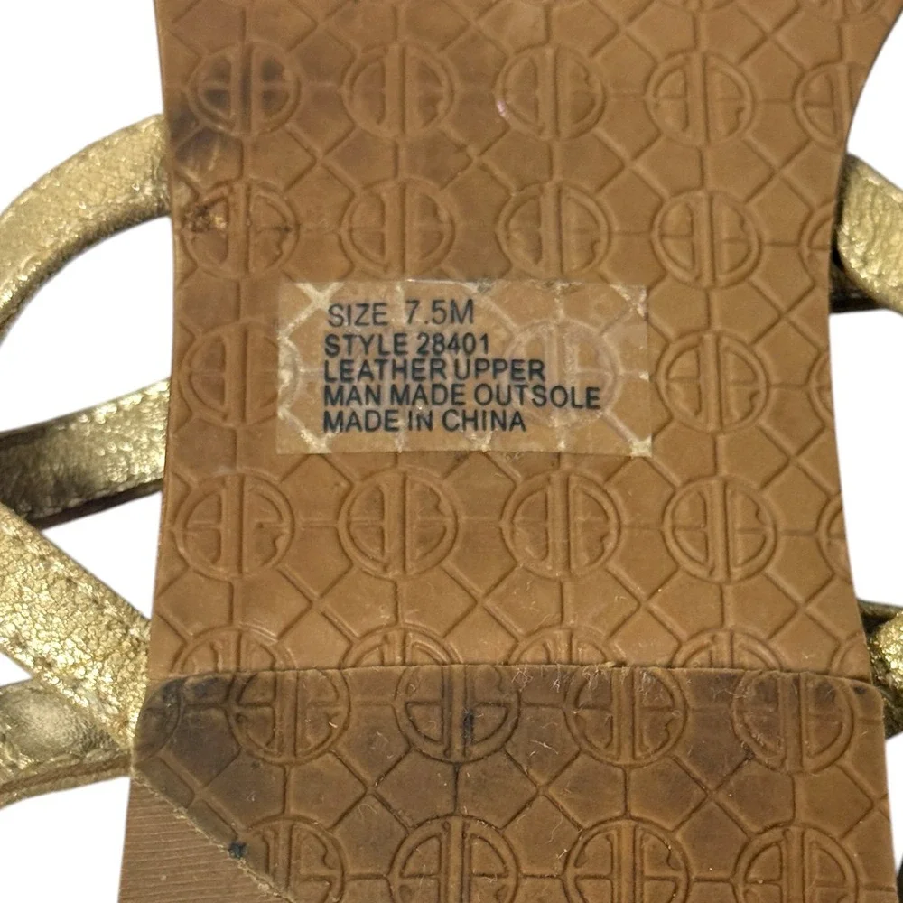 LILLY PULITZER Beaded Gold‎ Leather T-Strap Thong Sandals Size 7.5M